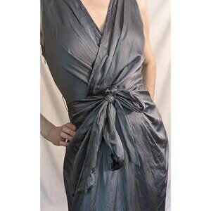 BCBGMAXAZRIA sz 6 Slate Grey-Blue Silk Blend Dress with tie waist